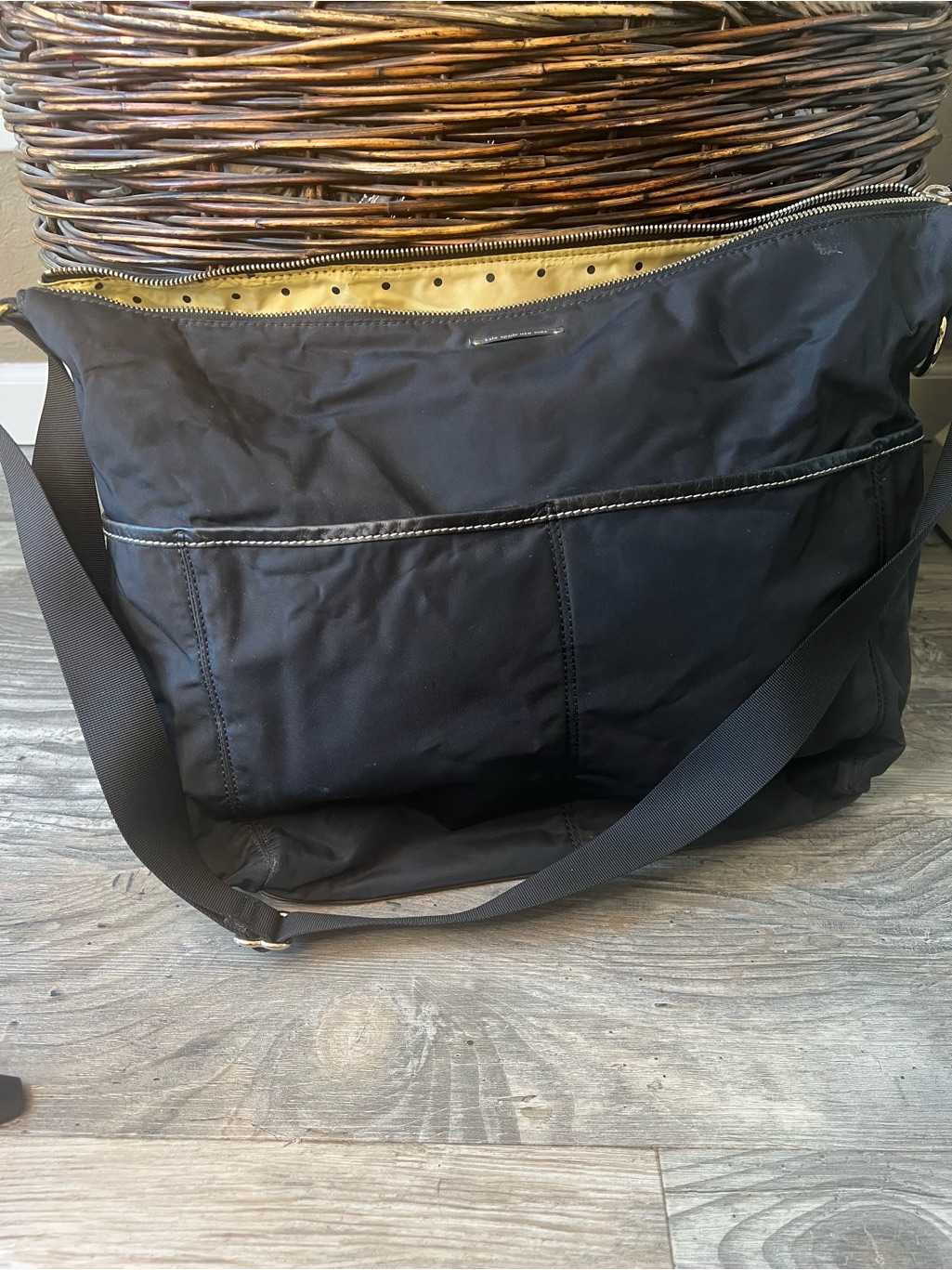 Black Nylon Crossbody Messenger Bag With Gold Lining